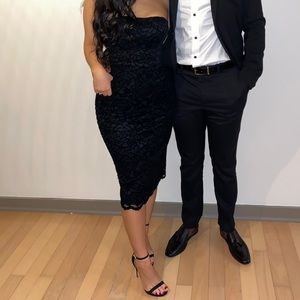 Flower pattern, black strapless formal dress